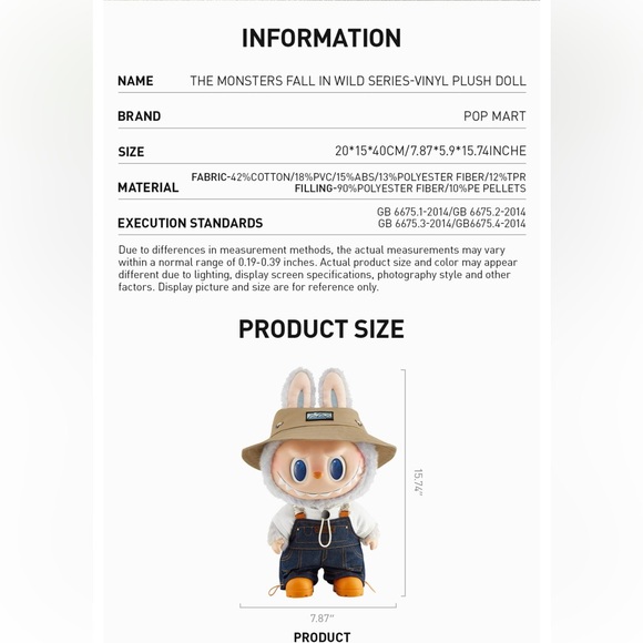 Fall In Wild Vinyl Face Plush Doll- Pop Mart Labubu - Picture 9 of 17
